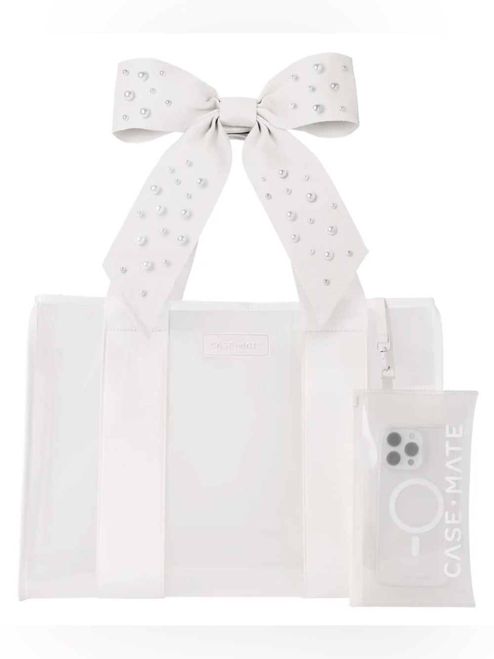 Jelly Tote Bag with Ivory Pearl Bow